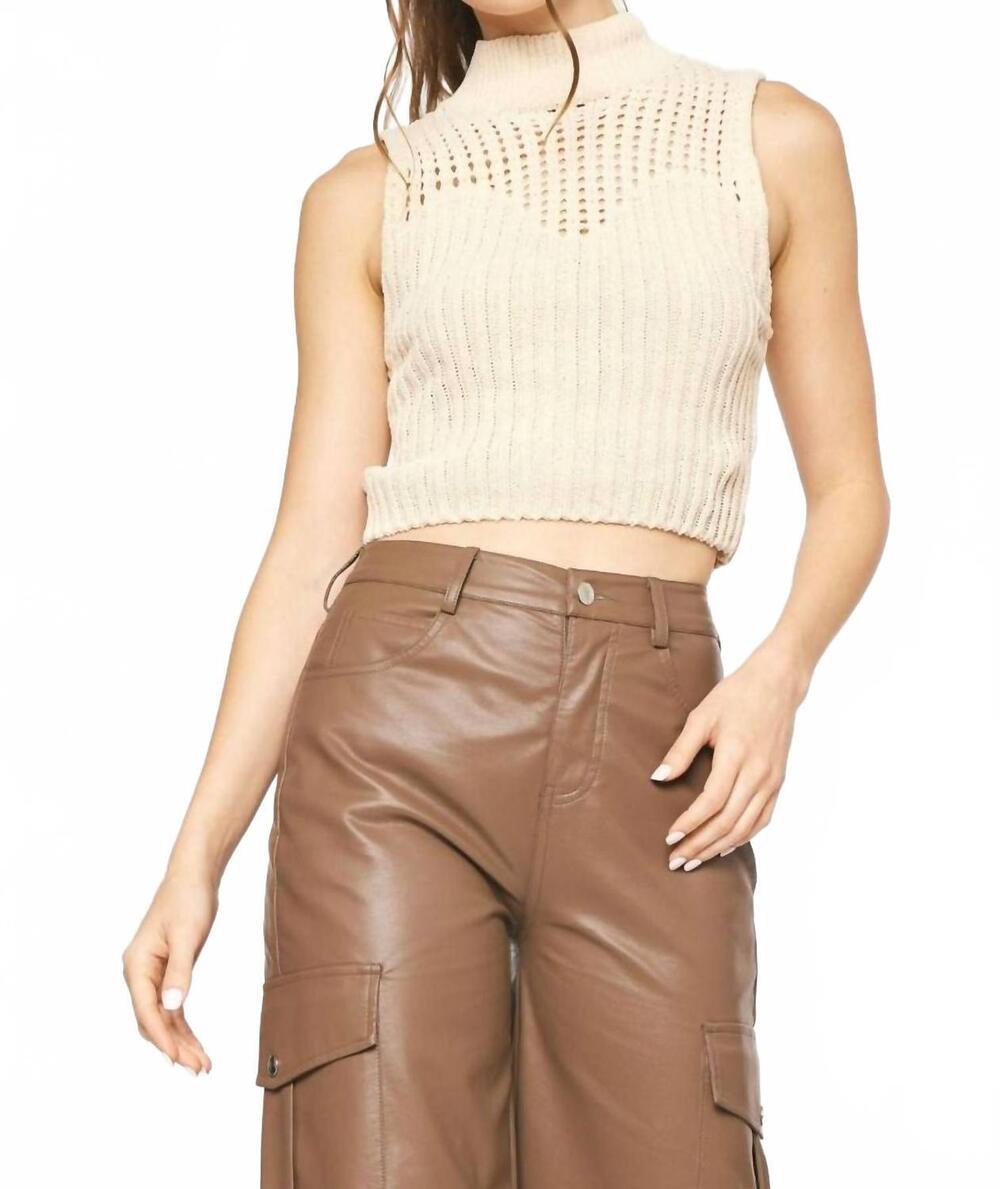 NEW ENTRO chenille mock neck sweater top in natural